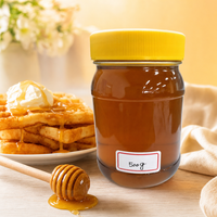 Pot en verre rond de 500 g de miel naturel avec couvercle jaune, miel doré pur pour le thé, le petit-déjeuner, la pâtisserie et la restauration