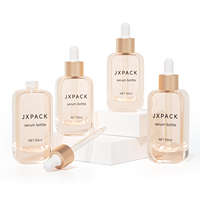 Flacons de sérum d'huile essentielle pour soins de la peau, carrés, roses, de luxe, épais, 30 ml, flacon compte-gouttes en verre cosmétique avec compte-gouttes en caoutchouc