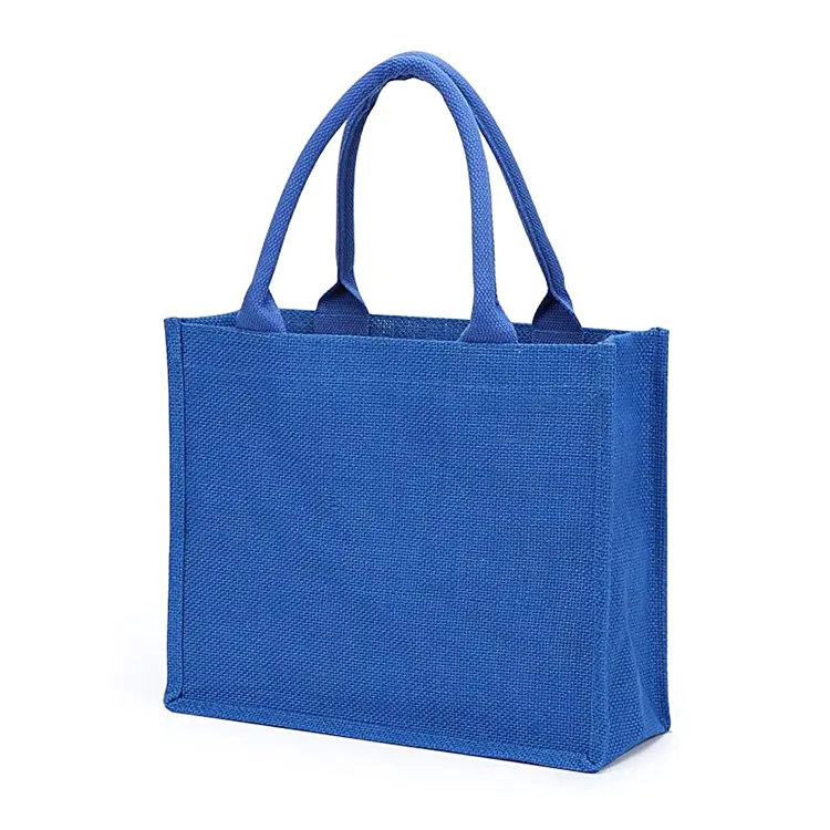 New design eco friendly custom blue blank handled hemp jute tote bag natural