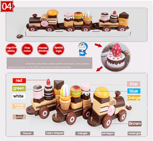 Combinazione magnetica <span class=keywords><strong>torta</strong></span> al cioccolato Dessert cibo cognitivo tirare treno in legno auto giocattolo per bambini - Product Image 3