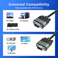 Cable VGA para Monitor de Computadora, 3 pies, Conector Estándar de 15 Pines, Carcasa de Aleación de Aluminio, Macho a Macho, Cable Plano, 1080p, Blindaje de PVC Trenzado