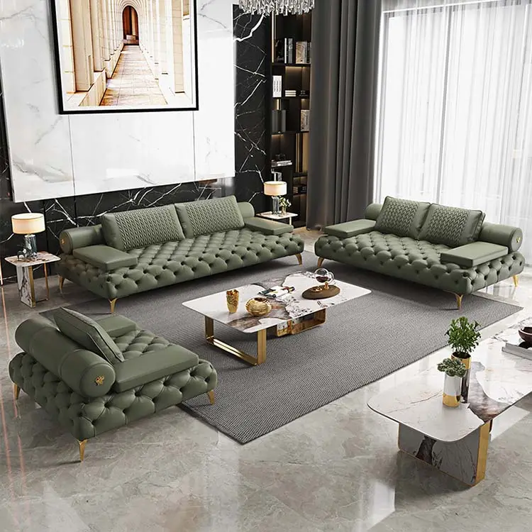 Amerikanische Hotel rezeption Leder knopf Tufted Couch 5 Sterne Hotel Lobby Sofa Kombination für Wohnzimmer möbel