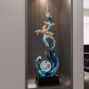 Gold Deer Sculpture Feng Shui <b>Ornament</b> with <b>Crystal</b> Ball Base Luxury Living Room Entryway Wall Niche Decor - Product Image 4