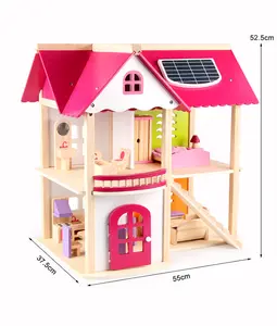 Kids role pay game creative wooden model Pink Doll house