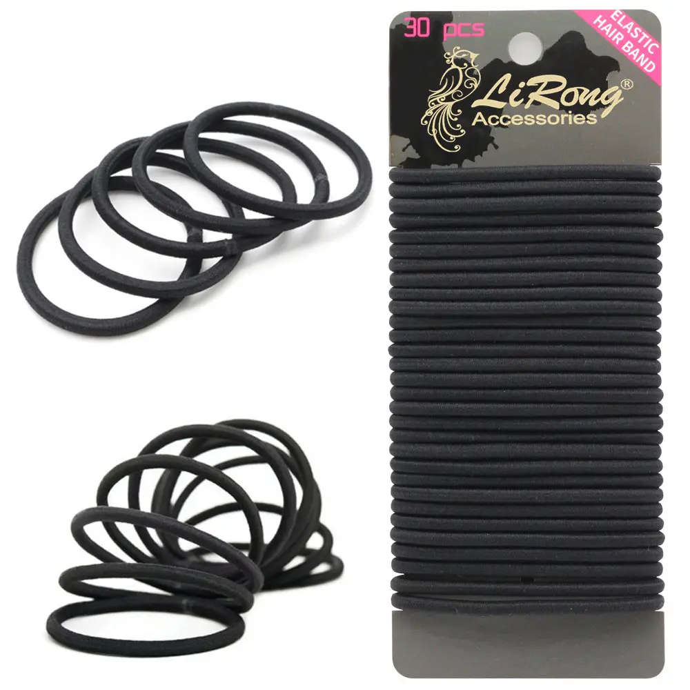 Lirong-coleteros elásticos para el pelo, sin Metal, 4mm x 6,5 ", color negro, 30 unidades