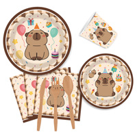 Ensemble de vaisselle pour fête d'anniversaire Capybara, assiettes en papier, gobelets, serviettes, nappe, bannière Joyeux Anniversaire, décorations de fête