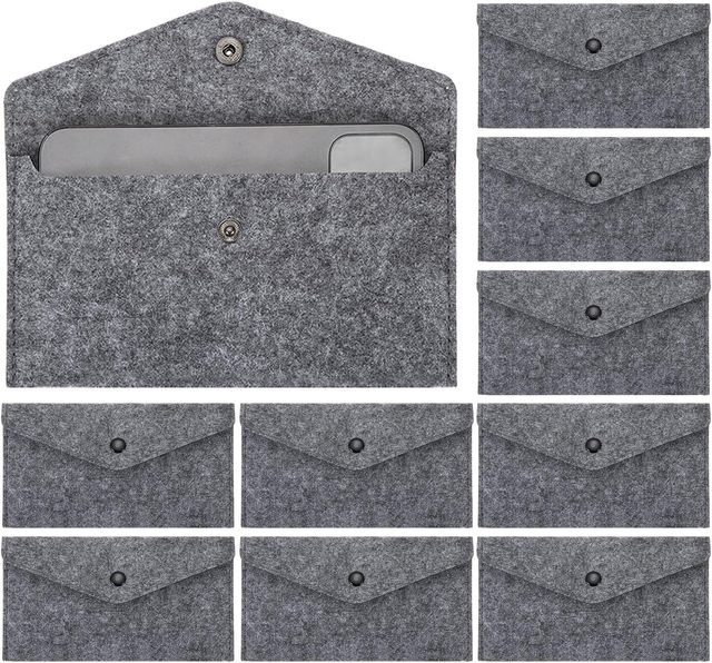 Soft Snap Button Felt Envelope Pouch Shockproof Lightweight Phone Storage Bag for Smartphone Earbuds Small Gadgets