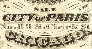 Billet publicitaire de Chicago E H Stein's <span class=keywords><strong>City</strong></span> of <span class=keywords><strong>Paris</strong></span> d'environ 1870, valeur nominale de 1 $, Vlack 1270 - Product Image 1