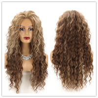 Perruque synthétique longue et bouclée, style célébrité, ondulée effet mouillé, fabriquée à la machine, pour femme, tendance européenne et américaine, en promotion