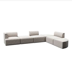 โซฟาโมดูลาร์รูปตัวแอลแบบมินิมอล ผ้าลินินสีขาวนวล บุฟองน้ำ สำหรับห้องนั่งเล่น - Product Image 3