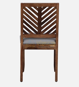 Artisan Sheesham Wood <b>Dining</b> <b>Chair</b> with Chevron Slatted Backrest and Cushioned Seat <b>Rustic</b> Modern Furniture <b>Chair</b> Accent Seating - Product Image 3