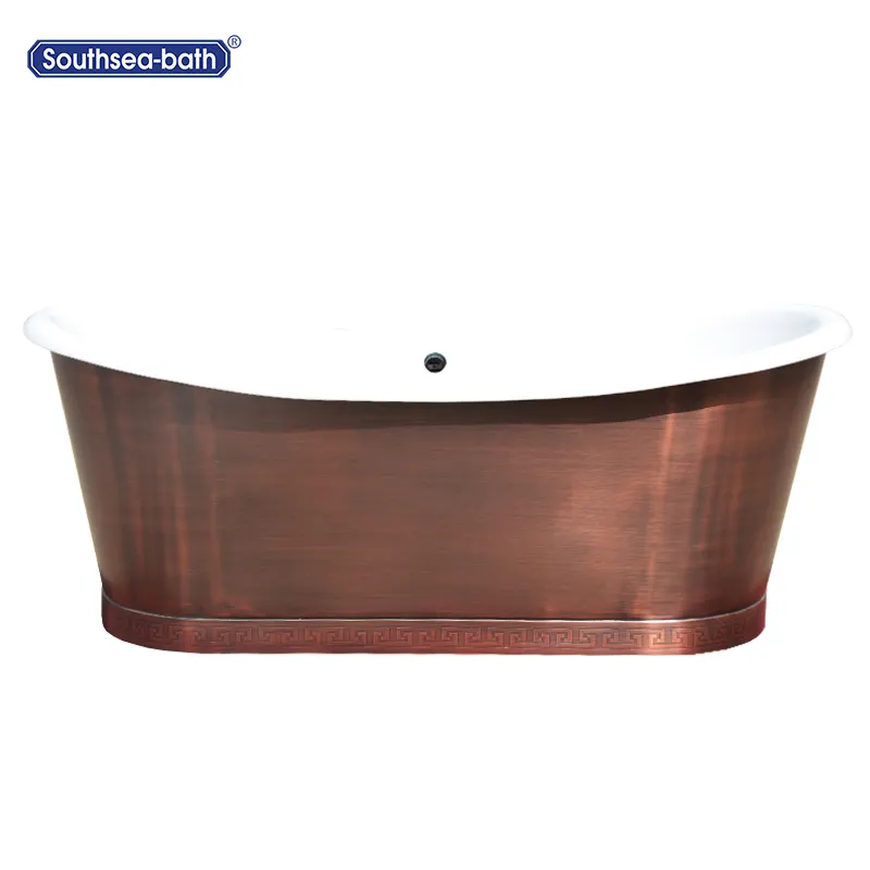 New style hot sale copper skirt freestanding soaking cast iron bathtub