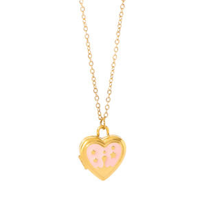 Collar al por mayor chapado en oro de 18 quilates con colgante de esmalte retro colorido, diseño de luna, libro y corazón geométrico que se abre y se cierra - Product Image 3