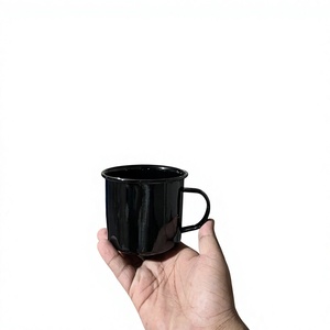 Black Enamel Mug Classic Enamel <b>Cup</b> <b>Reusable</b> Portable Coffee <b>Cup</b> with Handgrip for Camping Office Home - Product Image 2