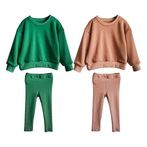 hot selling sweater top top+ribbed pants kids solid children set baby clothes outfits daily 2 pcs sets for kids