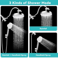 Douche à main multifonction en plastique ABS finition chromée, 5 modes de jet, pommeau de douche pluie, ensemble complet avec bras, tuyau et support