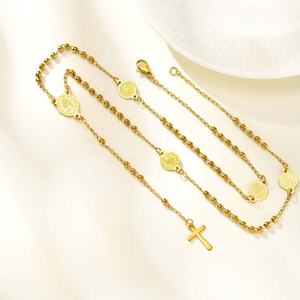 Collar de Rosario Religioso de Acero Inoxidable 316L con Baño de Oro de 14k para Mujer y Hombre, Diseño de Moda - Product Image 2