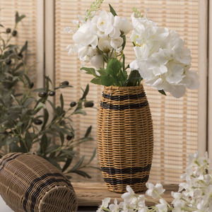 Vase en plastique tissé à la main, jaune brun, style rustique, décoration de bureau, arrangement floral, décoration intérieure - Product Image 4