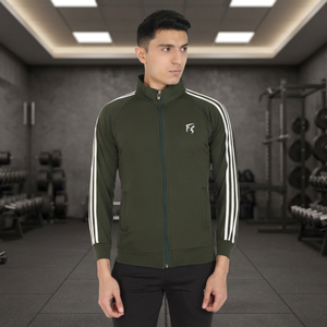 FS Men's Green Sporty <b>Racer</b> <b>Jacket</b> Stand Collar Zipper Breathable Polyester Autumn Wear - Product Image 5