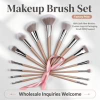 Échantillon rapide OEM ODM, logo personnalisé, 15 pièces, ensemble de pinceaux de maquillage professionnels en fibres synthétiques roses, étiquette privée, avec manche en plastique