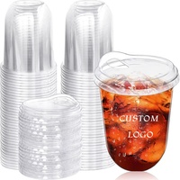 Gobelets jetables sans BPA en PET transparents à fond rond avec couvercles sans paille pour café glacé, jus et smoothies, 16 oz