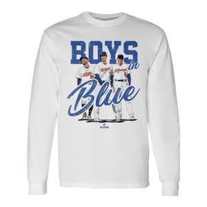 Camiseta de Manga Larga para Niños, Diseño de Jugadores de Béisbol en Azul, Blanca, Mlboht3001w - Product Image 1