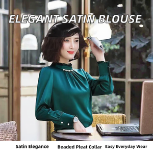 Blusa Casual de Oficina para Mujer, Elegante y Sencilla, de Manga Larga, Tejida, Satinada, con Cuentas, Volantes y Cuello Alto, para Primavera - Product Image 2