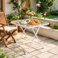 Nouvelle table pliante portable en verre durable avec cadre antirouille et plateau en verre trempé motif vague d'eau, idéale pour jardin et café