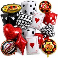 Ballon en aluminium sur le thème du casino : Cartes de poker (A, J, Q, K), Dollar, Dés pour la décoration de fête d'anniversaire à Las Vegas