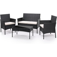 Ensemble de salon de jardin en rotin plat à 4 pièces LEISURE avec table à manger et chaises en acier - Meubles d'extérieur modernes, durables et écologiques