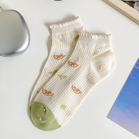 Nouveau style de chaussettes blanches fines pour femmes, chaussettes de bateau respirantes en coton, chaussettes japonaises mignonnes de bande dessinée, maille bouche à bulles, chaussettes en dentelle pour femmes, 2023