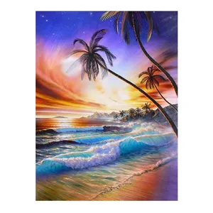 Meilleure vente 5d pleine perceuse diamant peinture vagues de la mer et cocotiers bricolage diamant broderie artisanat relaxant pour les débutants