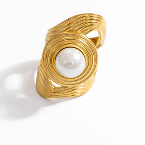 Pearl <b>Ring</b> 18K <b>Gold</b> Plated Geometric Design Bezel <b>Set</b> For Everyday Wear Unisex Jewelry Index Finger Style - Product Image 5