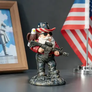 Statue de nain de jardin patriotique Oncle Sam Gun-Toting-Décoration extérieure/intérieure en résine avec chapeau et aigle du drapeau américain - Product Image 3