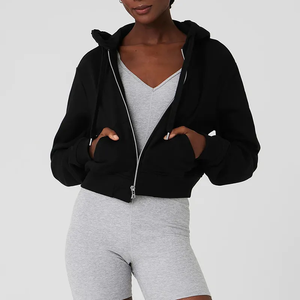 Fabricant de survêtement <span class=keywords><strong>zippé</strong></span> décontracté de couleur unie personnalisé pour femmes sweat-shirt à manches longues uni <span class=keywords><strong>noir</strong></span> crop tops sweats à capuche pour femmes - Product Image 1