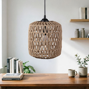 Lámpara colgante tejida a mano, color caqui, redonda, fuente de luz LED E27 para decoración de salones de té y restaurantes - Product Image 4
