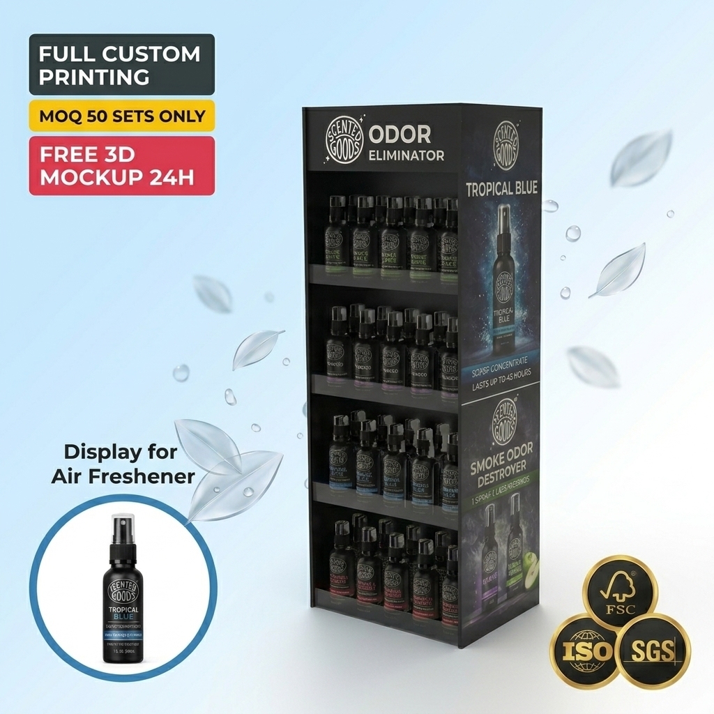 Custom Acrylic Air Freshener Display Stand 4-Tier Countertop Retail Organizer with Full Color Printing