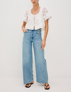 Blusa Corta de Verano para Mujer, Estilo Francés, con Cuello Cuadrado, Bordado Floral de Algodón, Corte Ajustado - Product Image 3