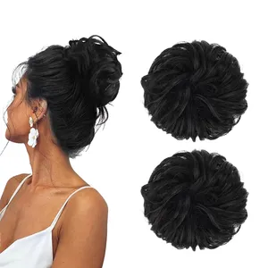 Lộn xộn Tóc Mảnh Tự Nhiên Màu Đen Xoăn 30G Tóc Bun Scrunchies Phần Mở Rộng Tổng Hợp Tóc bù xù Updo Hairpieces Cho Phụ Nữ Cô Gái