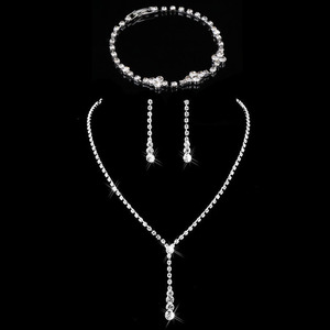 Simple Crystal Bridal Jewelry Sets Long Drop Necklace Earrings Bracelet Set Women Wedding Jewelry Sets