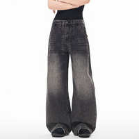 Pantalon en jean décontracté pour homme, style américain rétro, taille haute, coupe ample, jambe large, délavé et déchiré