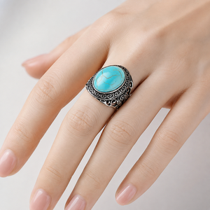 Anello Vintage con Fiori Intagliati, Anello Statement in Stile Retrò per Donne, Accessorio da Dito in Stile Verde - Product Image 2