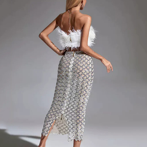 Set <span class=keywords><strong>di</strong></span> Lusso da Donna con <span class=keywords><strong>Gonna</strong></span> in Paillettes e Top Corto con <span class=keywords><strong>Piume</strong></span>, Sexy Completo a Due Pezzi per Feste e Bar - Product Image 3