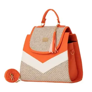 Sac en jute orange pour femme Fana Haven, doublure en toile colorée, fermeture à glissière, sac de shopping - Product Image 1