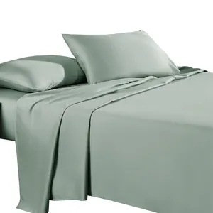 Luxury 100% Cotton solid color bed sheet satin fitted bedsheet set Fabric 60S Used For Home Textiles and Hotel Bedding