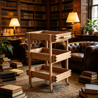 Meuble de rangement multifonctionnel en bois massif à trois niveaux, personnalisable et écologique, chariot de rangement et boîte de rangement mobile