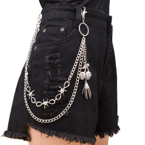 Cadena de cintura yueli de doble capa con colgante de mano fantasma y calavera, accesorio de fiesta hip hop unisex de aleación de zinc blanco K - Product Image 1