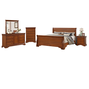 Ensemble de meubles de chambre à coucher en bois de cerisier traditionnel - Lit à baldaquin, commode, table de chevet et coffre avec un design classique pour une maison intemporelle - Product Image 1