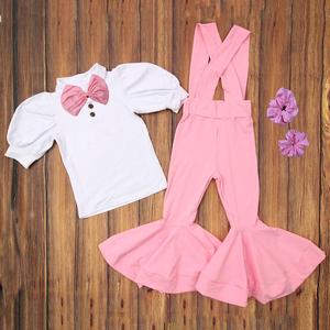 2022 New Summer Spring Hot Sale Bell-bottom Two-piece Suits Cotton Baby Girls Clothing Boutique Bell Bottom <b>Suspender</b> Trouser - Product Image 3