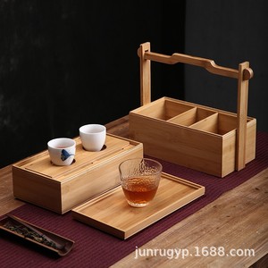 <b>Bamboo</b> Tea Storage Box Rectangle Portable Tea Set <b>Container</b> Household Use - Product Image 4